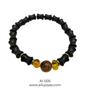 Pulsera de Ágata Negra y Ámbar para Caballero – Fuerza y Vitalidad