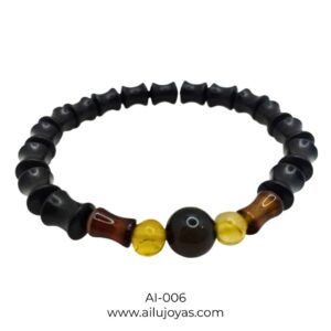 Pulsera de Ágata, Ámbar y Madera para Caballero – Conexión Natural