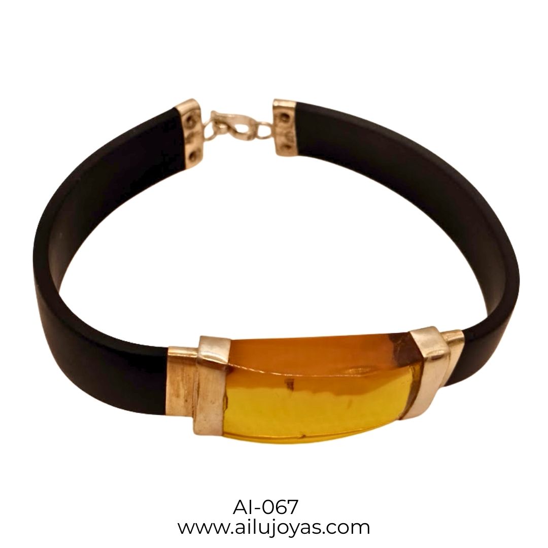 Pulsera para Hombre de Caucho, Ámbar y Plata – Elegancia y Vitalidad