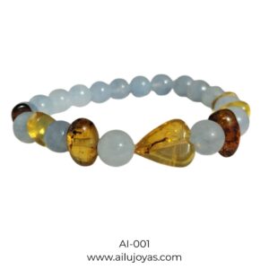 Pulsera Corazón de Ámbar y Agua Marina – Calma y Claridad