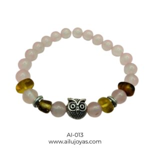 Pulsera Elástica de Cuarzo Rosa y Ámbar – Amor y Sabiduría