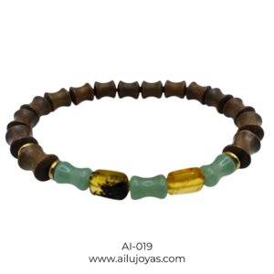 Pulsera para Caballero de Madera, Aventurina, Ámbar y Hematita – Prosperidad y Fuerza