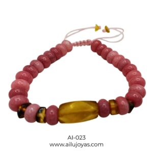 Pulsera Ajustable de Cuarzo Rojo y Ámbar – Energía Vital y Protección
