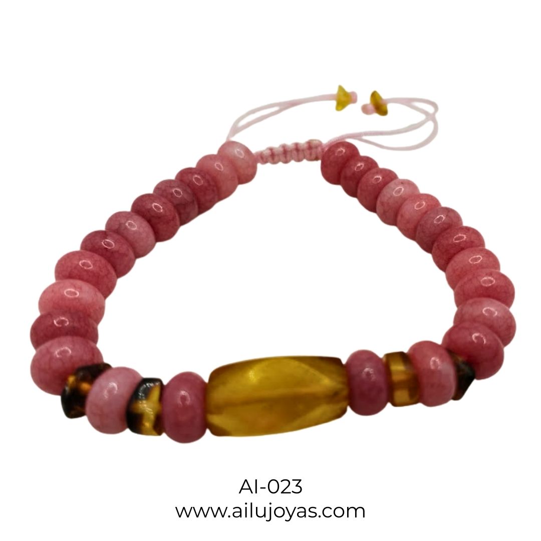 Pulsera Ajustable de Cuarzo Rojo y Ámbar – Energía Vital y Protección