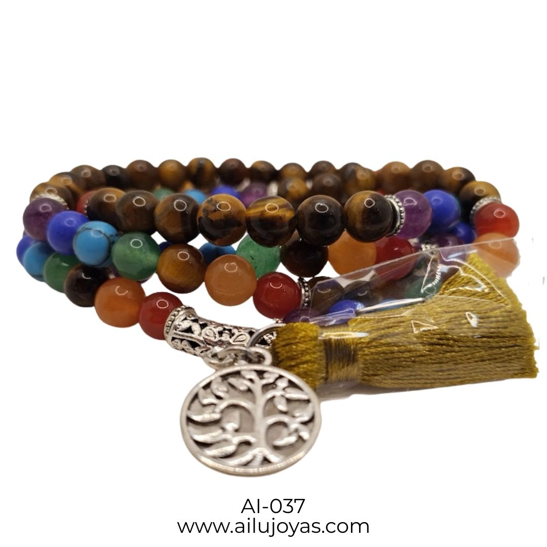 Pulsera/Collier Siete Chakras y Ojo de Tigre – Fuerza y Claridad