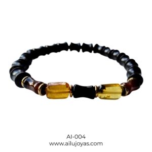 Pulsera de Ágata, Ámbar y Madera para Caballero – Fuerza Natural