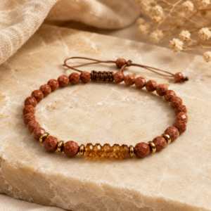 Pulsera de Piedra Arenisca Facetada y Ámbar – Creatividad y Prosperidad