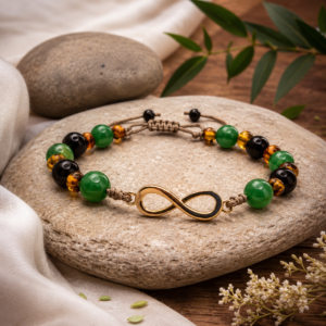 Pulsera Infinito de Ónix, Ámbar y Jade – Armonía y Protección