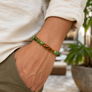 Pulsera de Ojo de Tigre, Ágata y Ámbar – Protección y Prosperidad