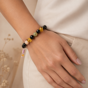 Pulsera Ajustable de Ónix, Ágata y Ámbar – Equilibrio y Protección