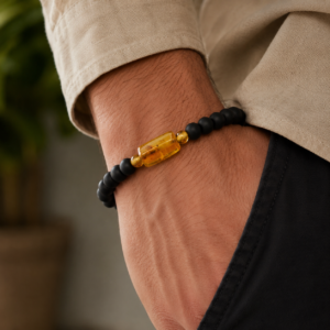 Pulsera de Ónix y Ámbar – Protección y Prosperidad